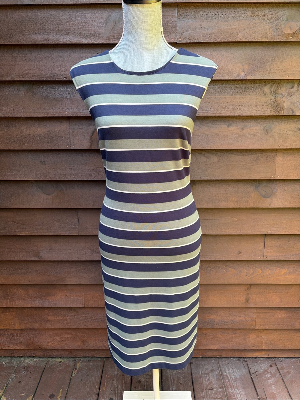 Banana Republic Navy and Cream Striped Sleeveless Midi Dress